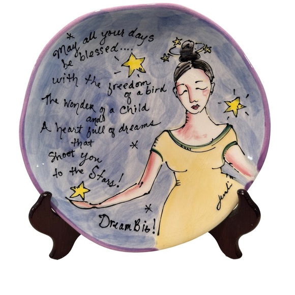 Julia Junkin Studio Dream Big Pottery Decor Display Plate Signed 8” - Picture 4 of 5